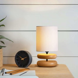 Opviq Lámpara de mesa de madera y PVC Crema